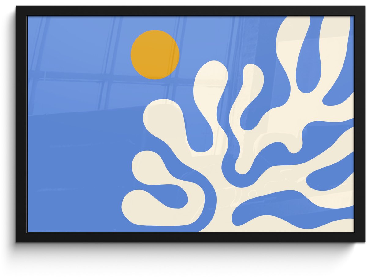 FrameYourWall Poster in lijst - Fotolijst 60x40 cm - Posters - Minimalistisch - Organisch patroon - Blauw - Posterlijst zwart - Decoratie - Wanddecoratie woonkamer - Muurdecoratie slaapkamer