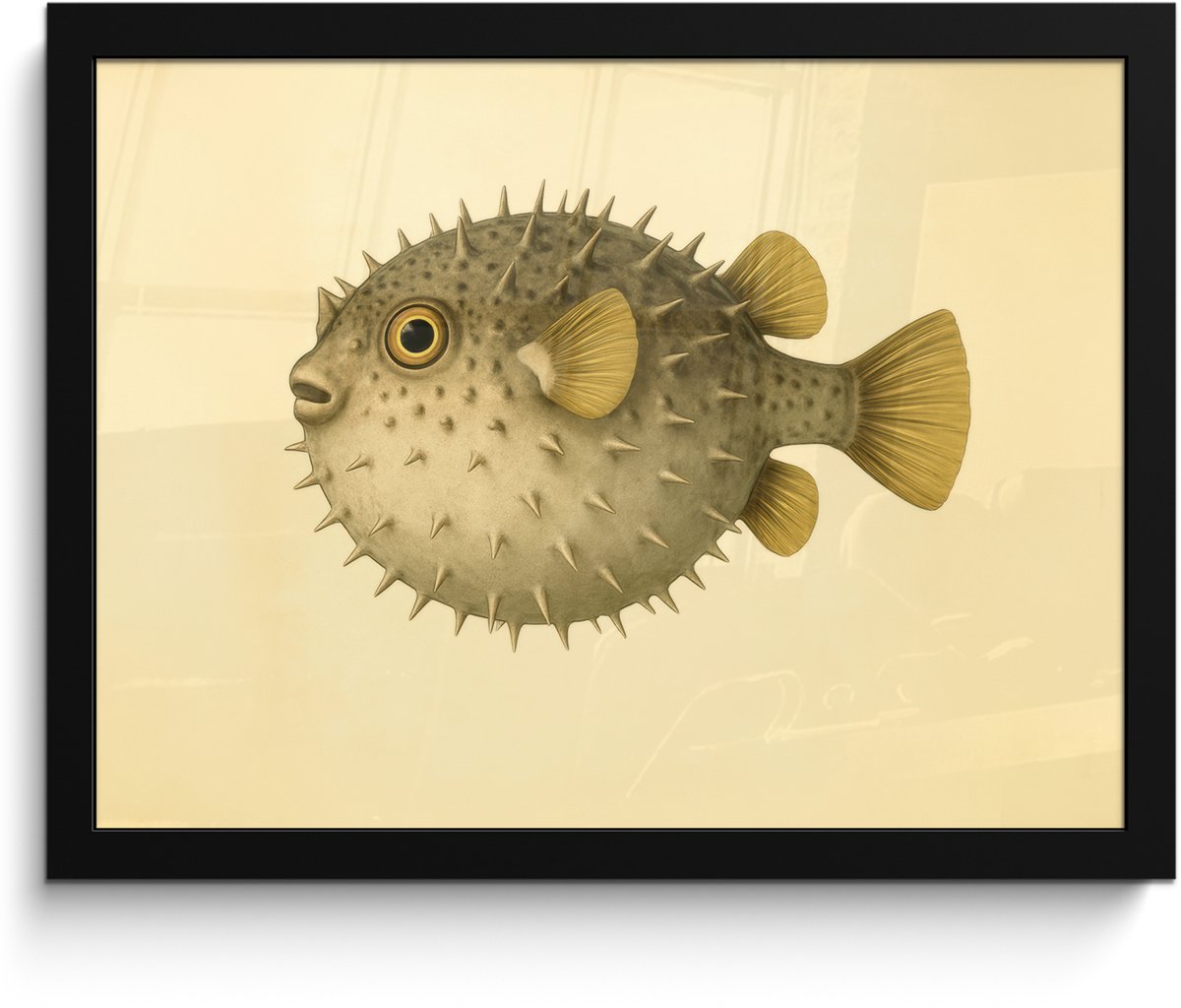 FrameYourWall Poster in lijst - Fotolijst 40x30 cm - Posters - Stekels - Vis - Opgeblazen - Bruin - Posterlijst zwart - Decoratie - Wanddecoratie woonkamer - Muurdecoratie slaapkamer