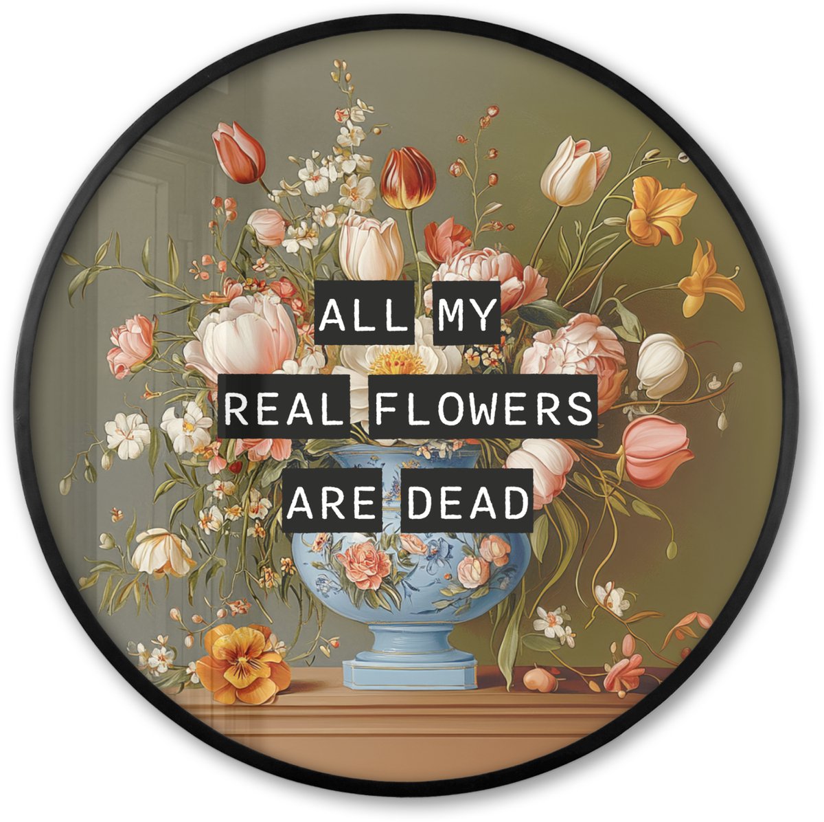 FrameYourWall Poster in lijst Rond - Fotolijst 80x80 cm - Posters - Bloem - Quote - Vintage - Art - Ronde posterlijst zwart - Decoratie - Wanddecoratie woonkamer - Muurdecoratie slaapkamer Bloemen - Vintage - Quote