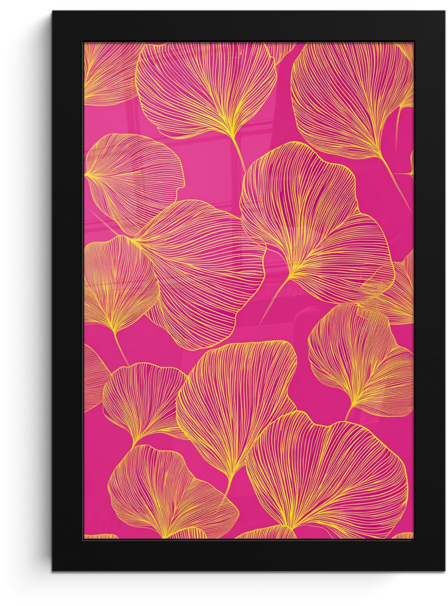 FrameYourWall Poster in lijst - Fotolijst 20x30 cm - Posters - Bladeren - Nerven - Grafisch - Roze - Posterlijst zwart - Decoratie - Wanddecoratie woonkamer - Muurdecoratie slaapkamer Bladeren - Grafisch