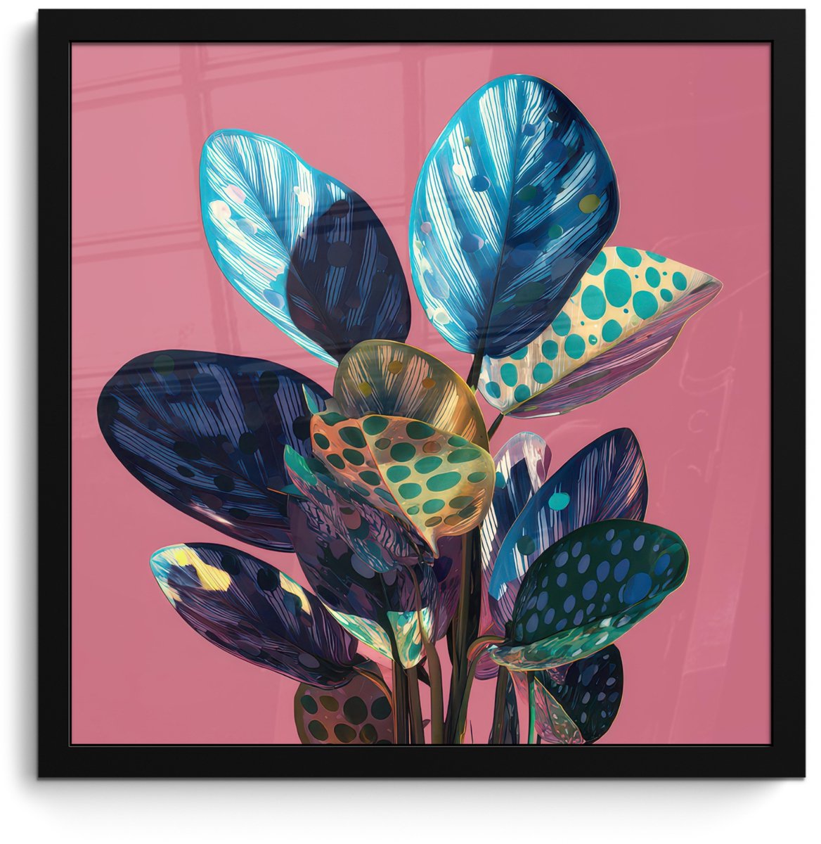 FrameYourWall Poster in lijst - Fotolijst 40x40 cm - Posters - Plant - Bladeren - Stippen - Abstract - Posterlijst zwart - Decoratie - Wanddecoratie woonkamer - Muurdecoratie slaapkamer