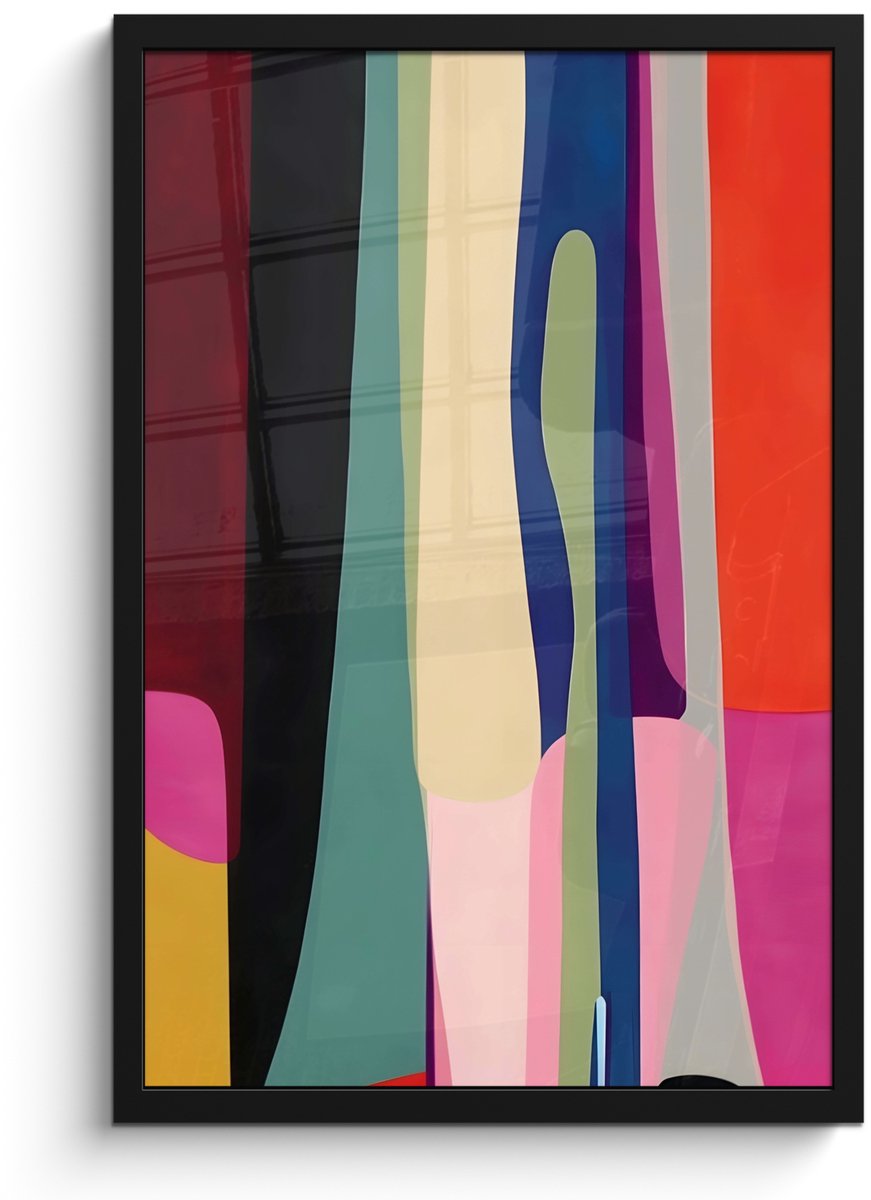 FrameYourWall Poster in lijst - Fotolijst 40x60 cm - Posters - Kleurbanen - Verticaal - Kleurrijk - Posterlijst zwart - Decoratie - Wanddecoratie woonkamer - Muurdecoratie slaapkamer Vormen - Bochten - Kleurrijk