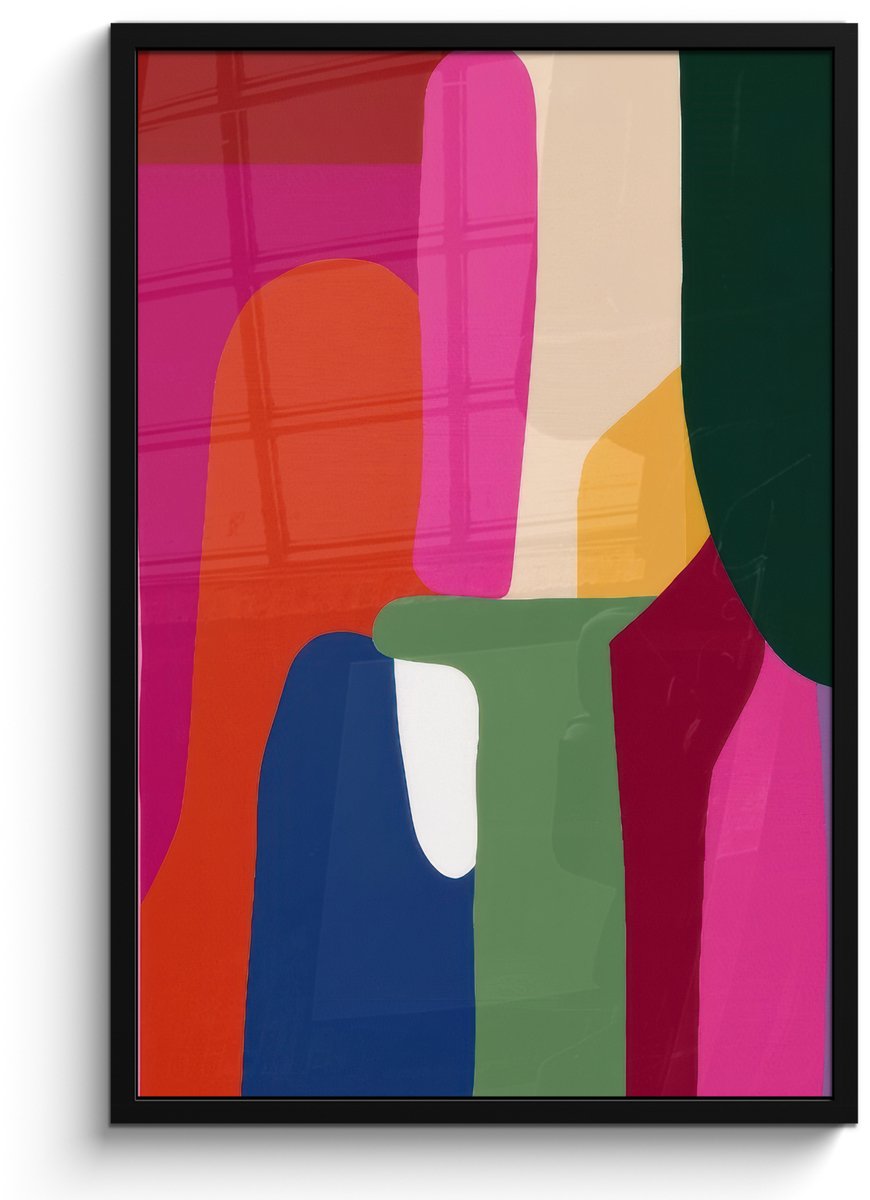 FrameYourWall Poster in lijst - Fotolijst 60x90 cm - Posters - Kleurvakken - Recht - Rond - Abstract - Posterlijst zwart - Decoratie - Wanddecoratie woonkamer - Muurdecoratie slaapkamer Kleurvakken - Abstract