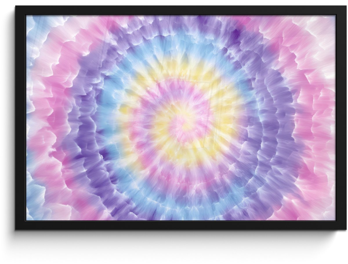 FrameYourWall Poster in lijst - Fotolijst 60x40 cm - Posters - Spiraal - Tie dye - Pasteltinten - Posterlijst zwart - Decoratie - Wanddecoratie woonkamer - Muurdecoratie slaapkamer