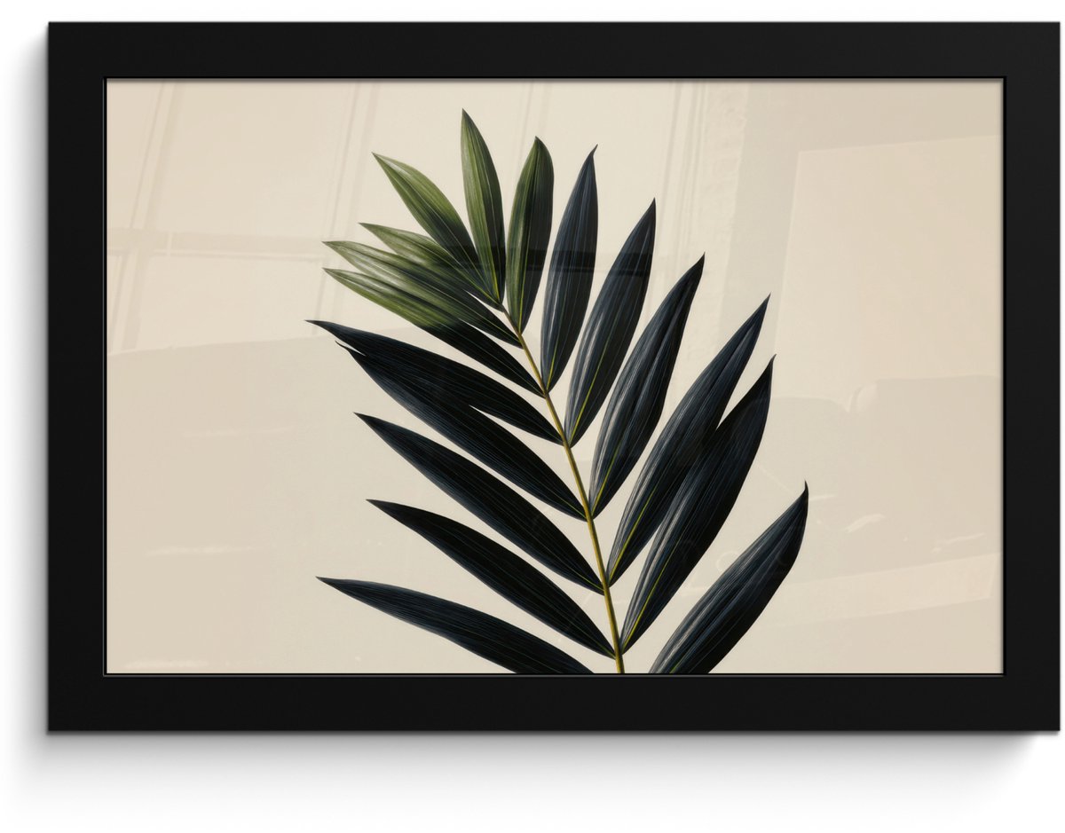 FrameYourWall Poster in lijst - Fotolijst 30x20 cm - Posters - Palmblad - Donkere bladen - Subtiel - Posterlijst zwart - Decoratie - Wanddecoratie woonkamer - Muurdecoratie slaapkamer Palmblad - Subtiel