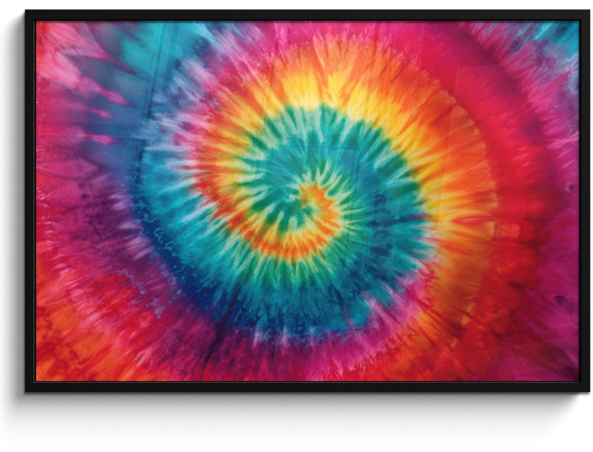 FrameYourWall Poster in lijst - Fotolijst 120x80 cm - Posters - Regenboogkleuren - Tie dye - Posterlijst zwart - Decoratie - Wanddecoratie woonkamer - Muurdecoratie slaapkamer