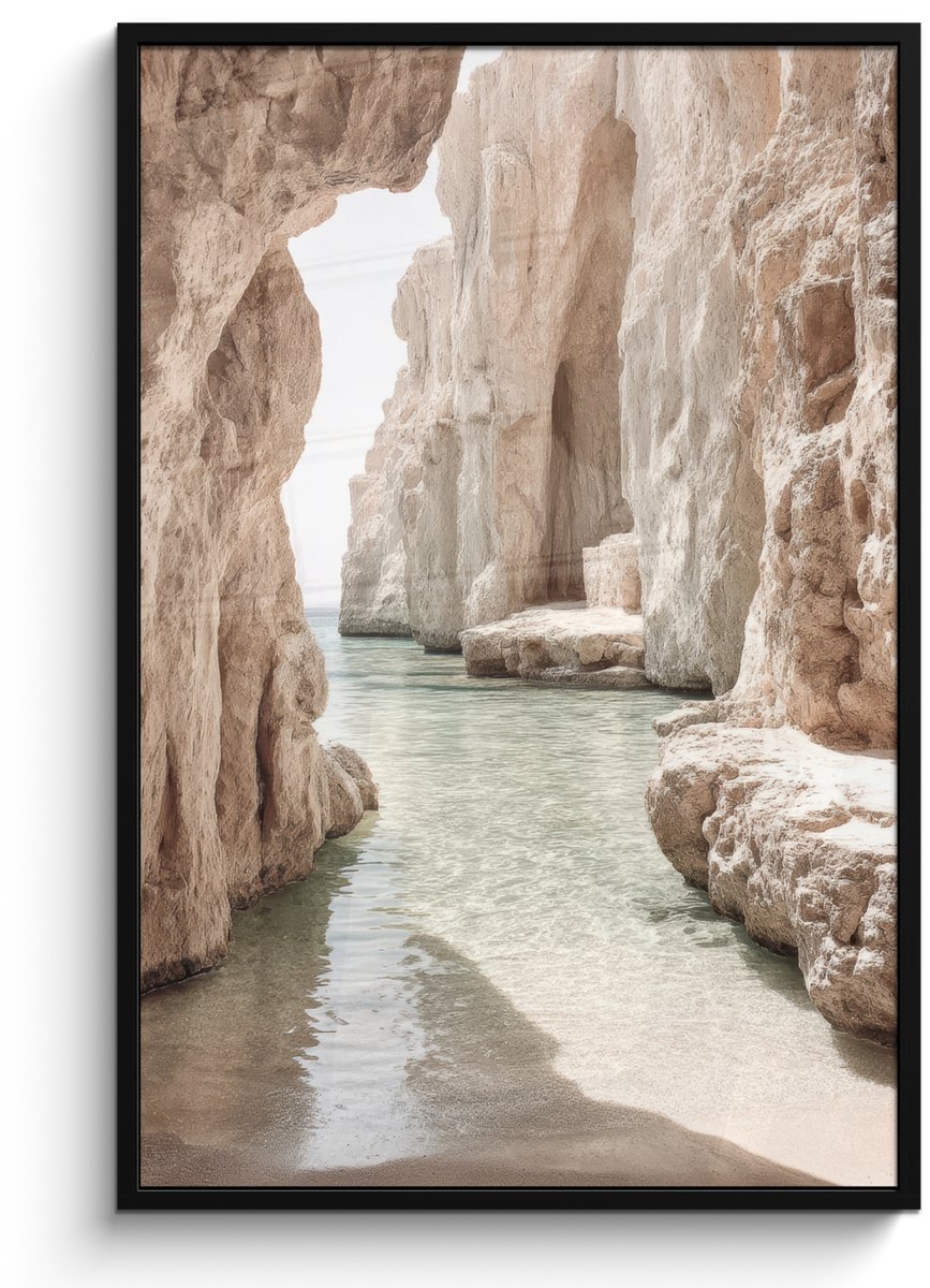 FrameYourWall Poster in lijst - Fotolijst 80x120 cm - Posters - Rotsen - Zee - Zand - Kloof - Posterlijst zwart - Decoratie - Wanddecoratie woonkamer - Muurdecoratie slaapkamer