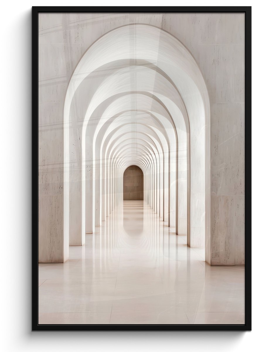 FrameYourWall Poster in lijst - Fotolijst 80x120 cm - Posters - Hal - Bogen - Symmetrisch - Modern - Posterlijst zwart - Decoratie - Wanddecoratie woonkamer - Muurdecoratie slaapkamer