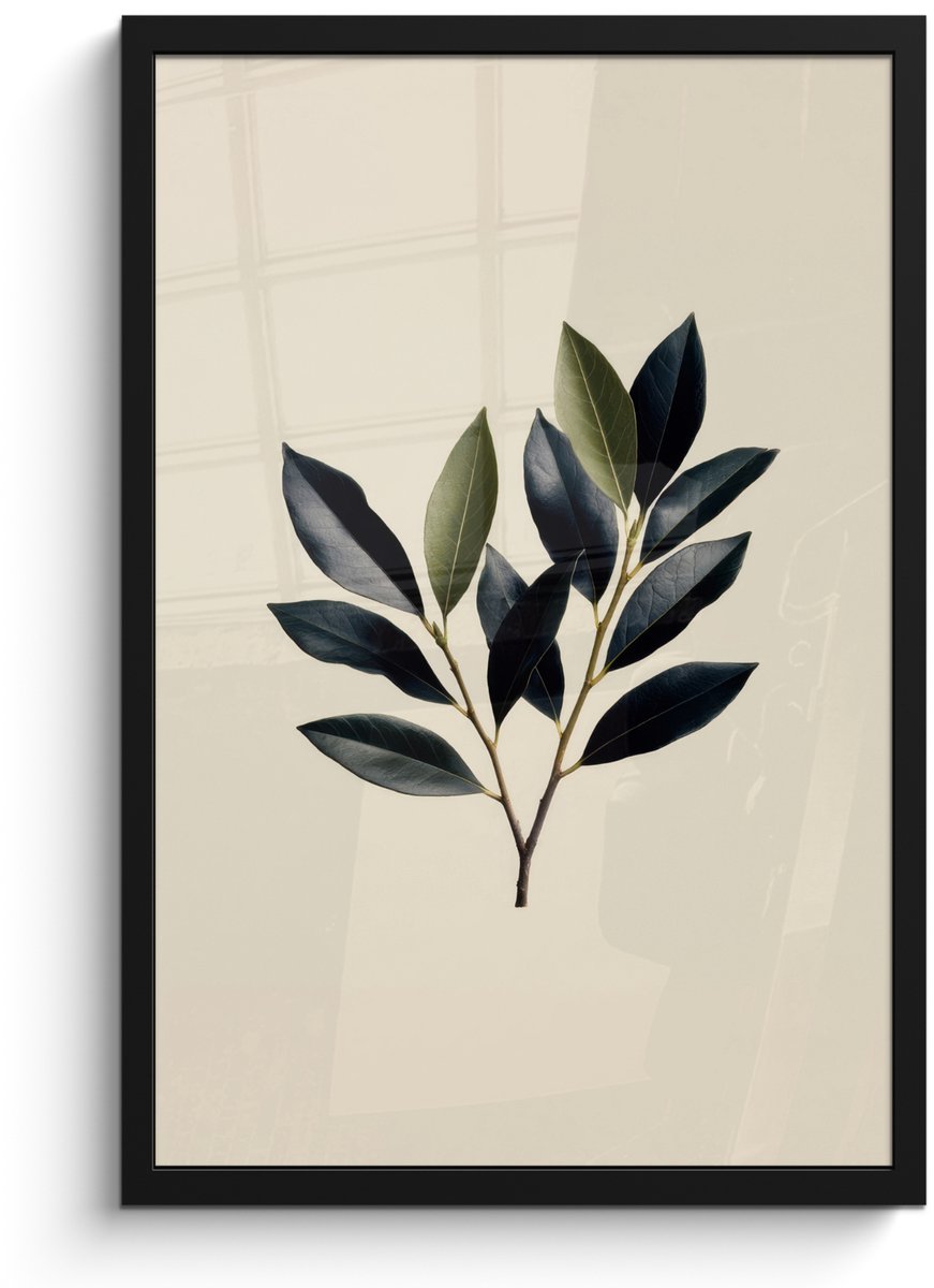 FrameYourWall Poster in lijst - Fotolijst 40x60 cm - Posters - Ovaal - Olijfgroen - Simpel - Posterlijst zwart - Decoratie - Wanddecoratie woonkamer - Muurdecoratie slaapkamer Tak - Blad