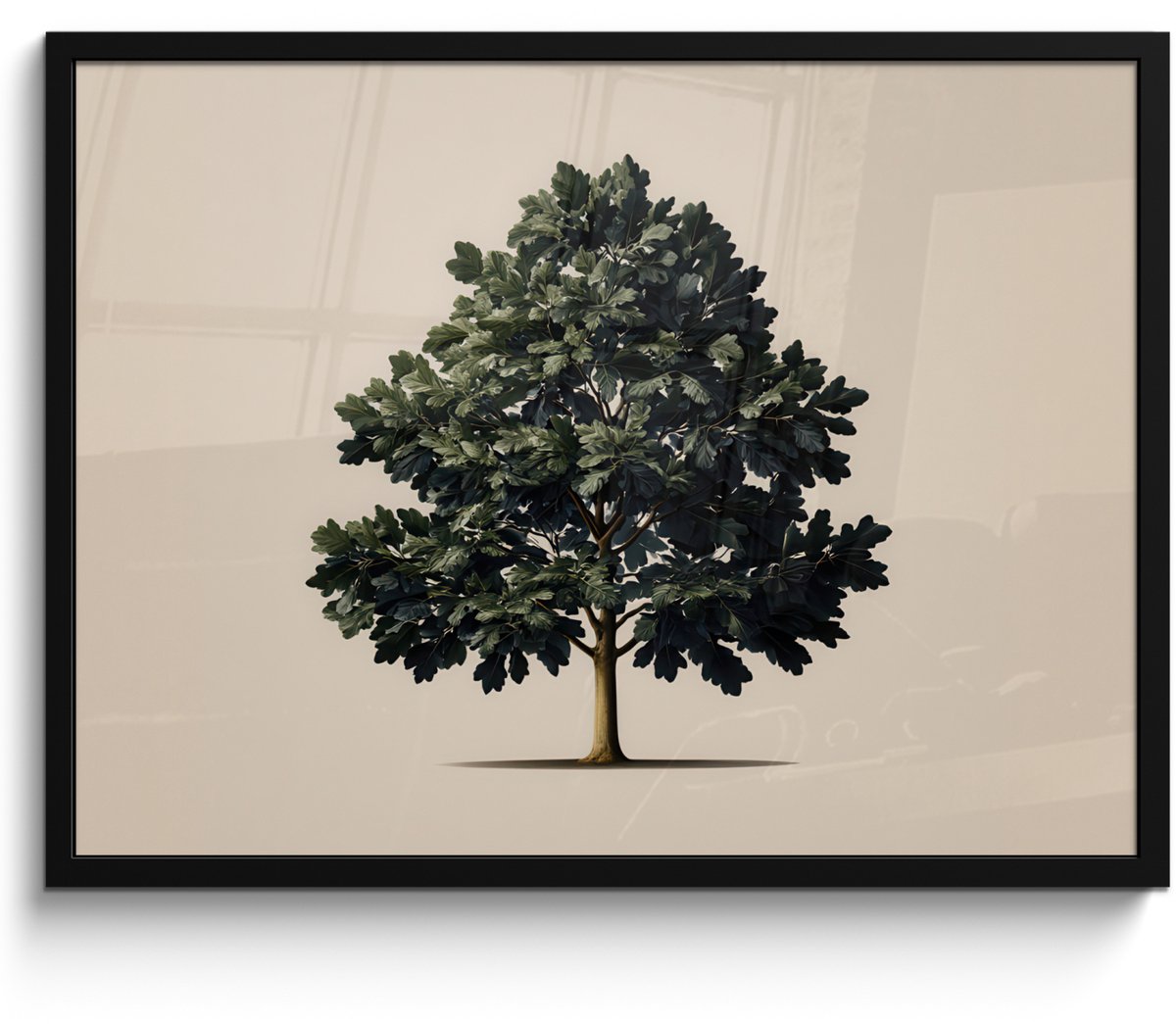 FrameYourWall Poster in lijst - Fotolijst 80x60 cm - Posters - Eikenboom - Schaduw - Egaal - Posterlijst zwart - Decoratie - Wanddecoratie woonkamer - Muurdecoratie slaapkamer Eikenboom - Egaal
