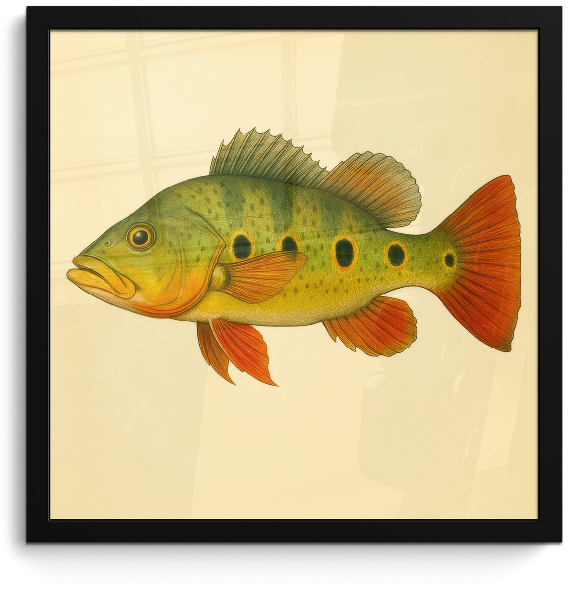 FrameYourWall Poster in lijst - Fotolijst 40x40 cm - Posters - Schubben - Vis - Groen - Illustratie - Posterlijst zwart - Decoratie - Wanddecoratie woonkamer - Muurdecoratie slaapkamer Vis - illustratie - Schubben