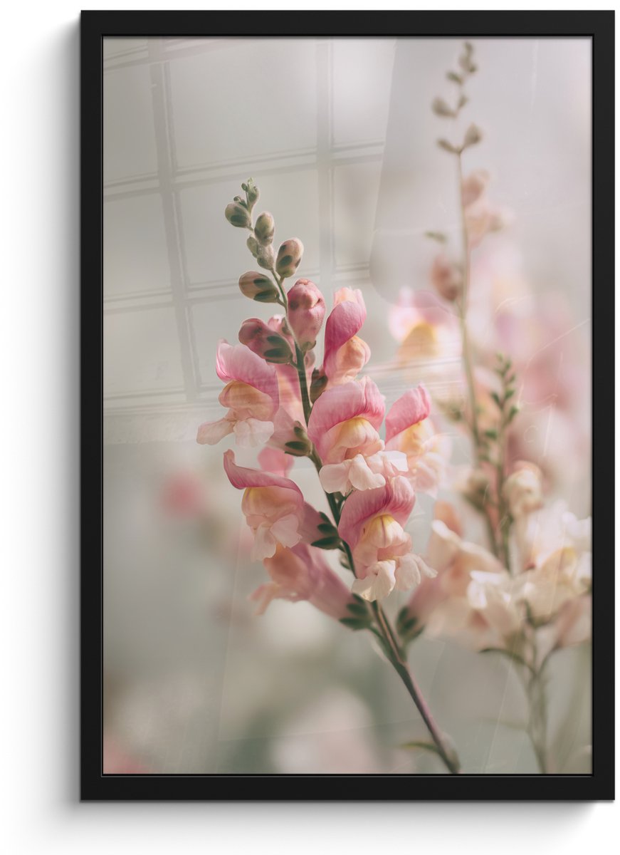 FrameYourWall Poster in lijst - Fotolijst 40x60 cm - Posters - Bloem - Leeuwenbek - Roze - Stengel - Posterlijst zwart - Decoratie - Wanddecoratie woonkamer - Muurdecoratie slaapkamer