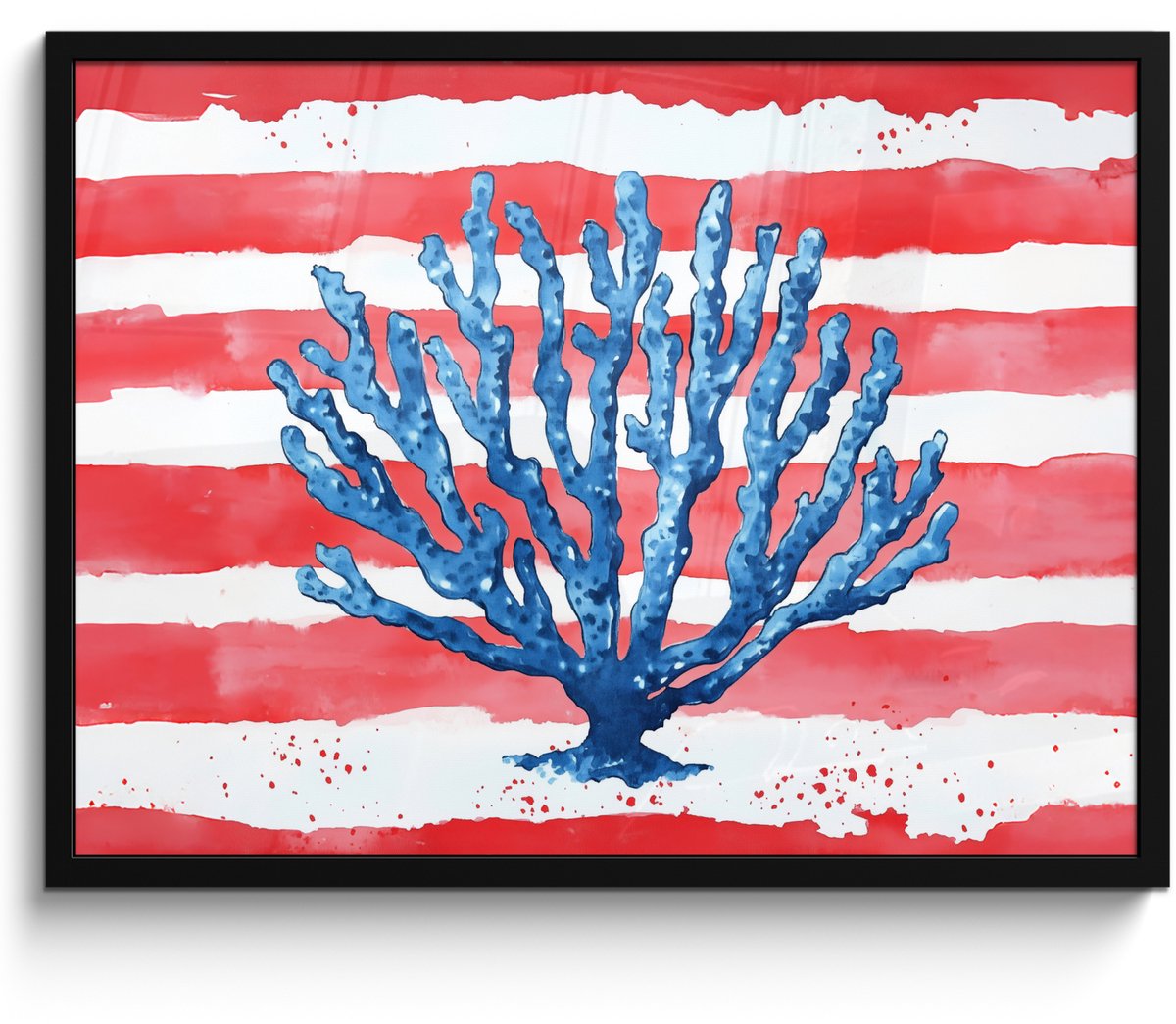 FrameYourWall Poster in lijst - Fotolijst 80x60 cm - Posters - Koraal - Verfstructuur - Rood - Blauw - Posterlijst zwart - Decoratie - Wanddecoratie woonkamer - Muurdecoratie slaapkamer Koraal - Strepen
