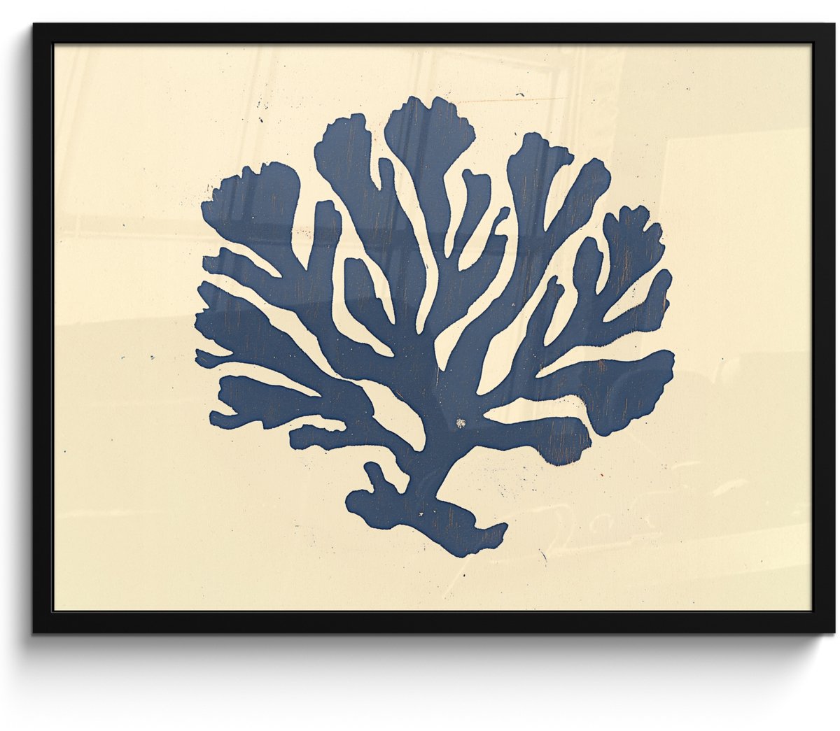 FrameYourWall Poster in lijst - Fotolijst 80x60 cm - Posters - Blauw koraal - Vertakkingen - Beige - Posterlijst zwart - Decoratie - Wanddecoratie woonkamer - Muurdecoratie slaapkamer