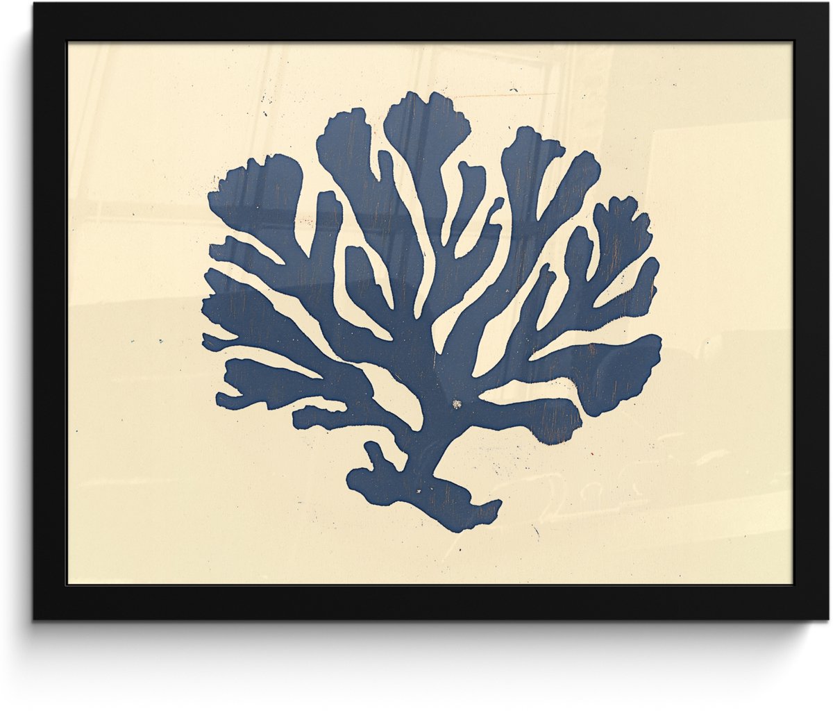 FrameYourWall Poster in lijst - Fotolijst 40x30 cm - Posters - Blauw koraal - Vertakkingen - Beige - Posterlijst zwart - Decoratie - Wanddecoratie woonkamer - Muurdecoratie slaapkamer