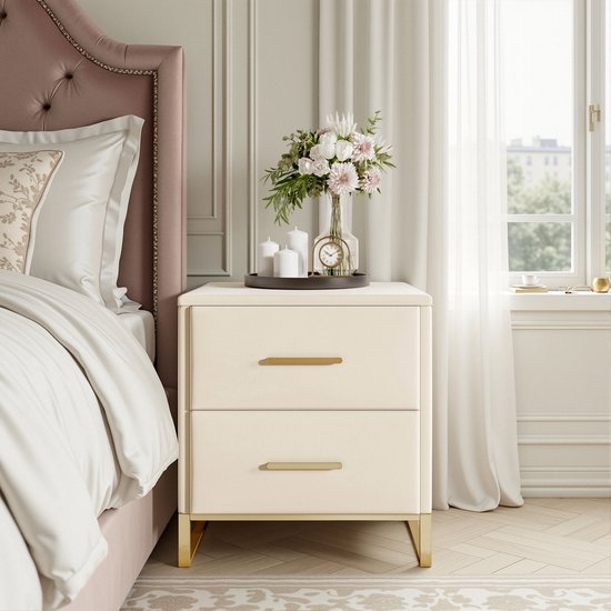 Designer nachtkastje - 2-delige set - fluwelen stof - met gouden frame en handgrepen - bijzettafel voor in de woonkamer - multifunctionele opbergmeubel