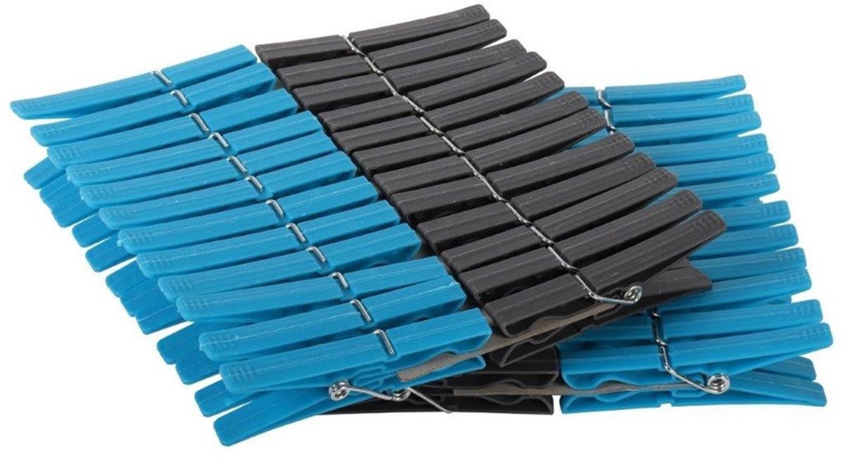Wasknijpers - 144x stuks - kunststof - blauw/grijs - knijpers - was ophangen