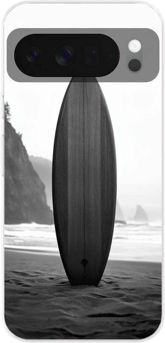 Telefoonhoesje Geschikt voor Google Pixel 10 hoesje - Surfplank - Zand - Zee - Siliconen Telefoonhoesje Telefoonhoesje