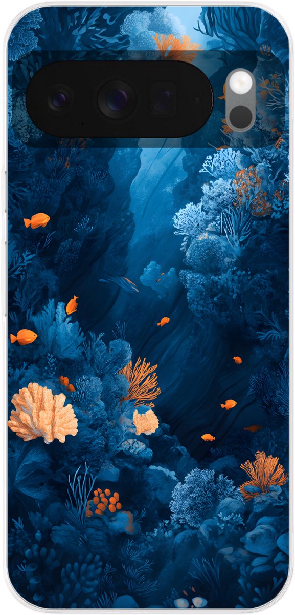 Telefoonhoesje Geschikt voor Google Pixel 10 hoesje - Koraalrif - Vissen - Oceaan - Blauw - Siliconen Telefoonhoesje Telefoonhoesje