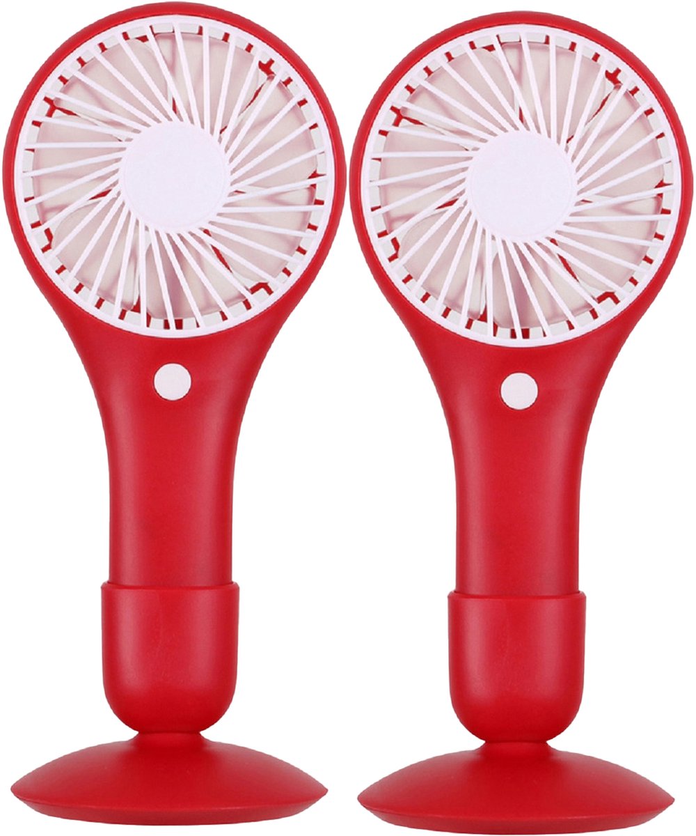 Urban Living draagbare USB ventilator - 2x - met standaard - rood - kunststof - 20 x 10 cm