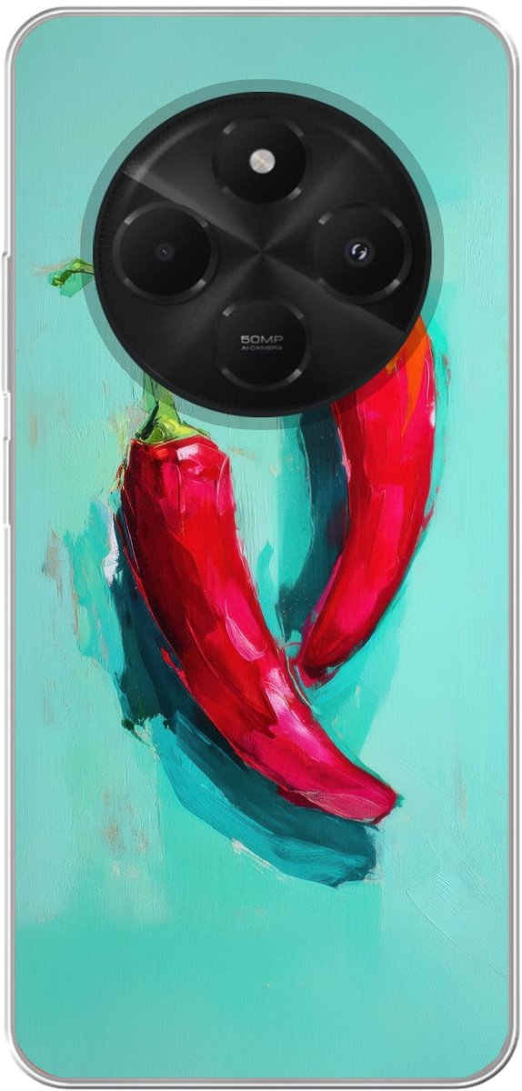 Telefoonhoesje Geschikt voor Xiaomi Geschikt voor Poco M7 hoesje - Chilipepers - Geverfd - Rood - Siliconen Telefoonhoesje Telefoonhoesje