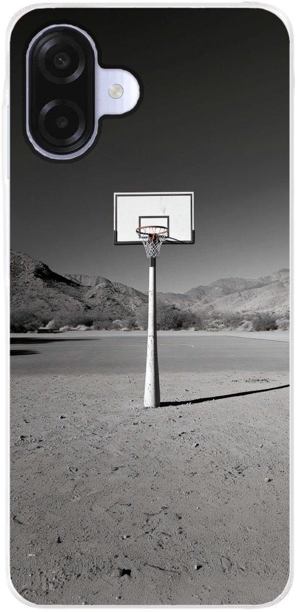 Telefoonhoesje Geschikt voor Samsung Galaxy A07 hoesje - Basketbalpaal - Landschap - Zand - Wit - Siliconen Telefoonhoesje Telefoonhoesje