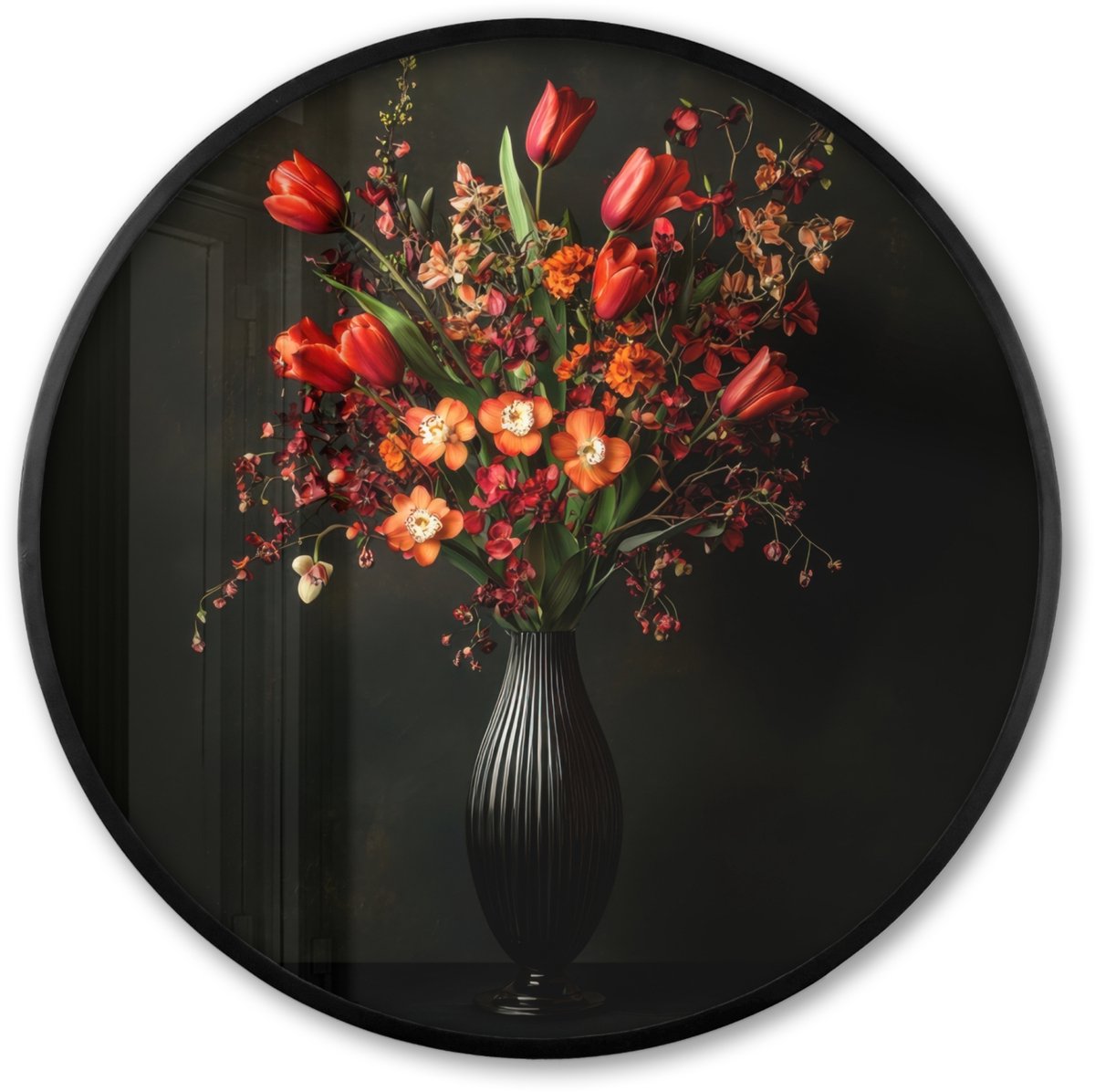 FrameYourWall Poster in lijst Rond - Fotolijst 80x80 cm - Posters - Bloemen - Takken - Boeket - Ronde posterlijst zwart - Decoratie - Wanddecoratie woonkamer - Muurdecoratie slaapkamer Boeket - Bloemen 4