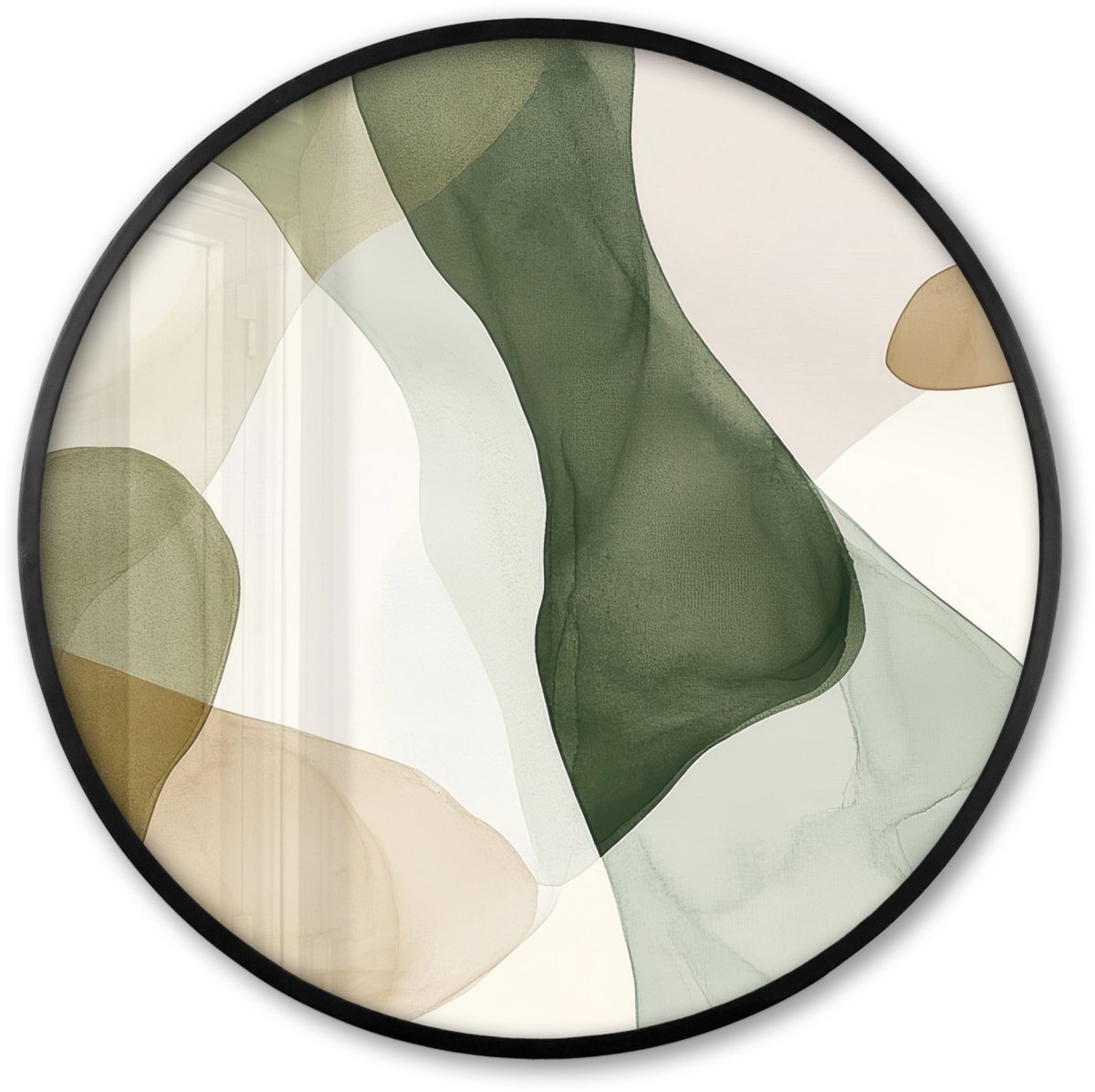 FrameYourWall Poster in lijst Rond - Fotolijst 60x60 cm - Posters - Japandi - Abstract - Groen - Ronde posterlijst zwart - Decoratie - Wanddecoratie woonkamer - Muurdecoratie slaapkamer