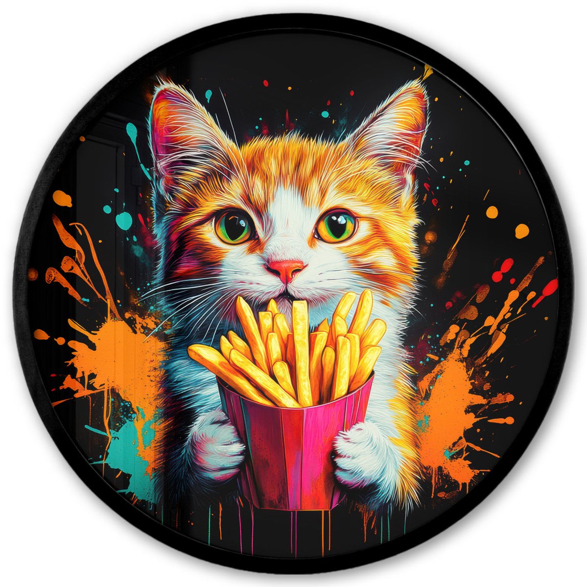 FrameYourWall Poster in lijst Rond - Fotolijst 40x40 cm - Posters - Kat - Eten - Patat - Graffiti - Abstract - Ronde posterlijst zwart - Decoratie - Wanddecoratie woonkamer - Muurdecoratie slaapkamer Graffiti - Kat - Patat