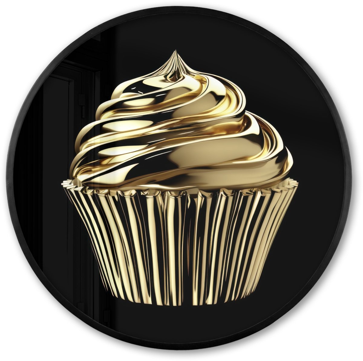 FrameYourWall Poster in lijst Rond - Fotolijst 60x60 cm - Posters - Cupcake - Eten - Goud - Zwart - Ronde posterlijst zwart - Decoratie - Wanddecoratie woonkamer - Muurdecoratie slaapkamer