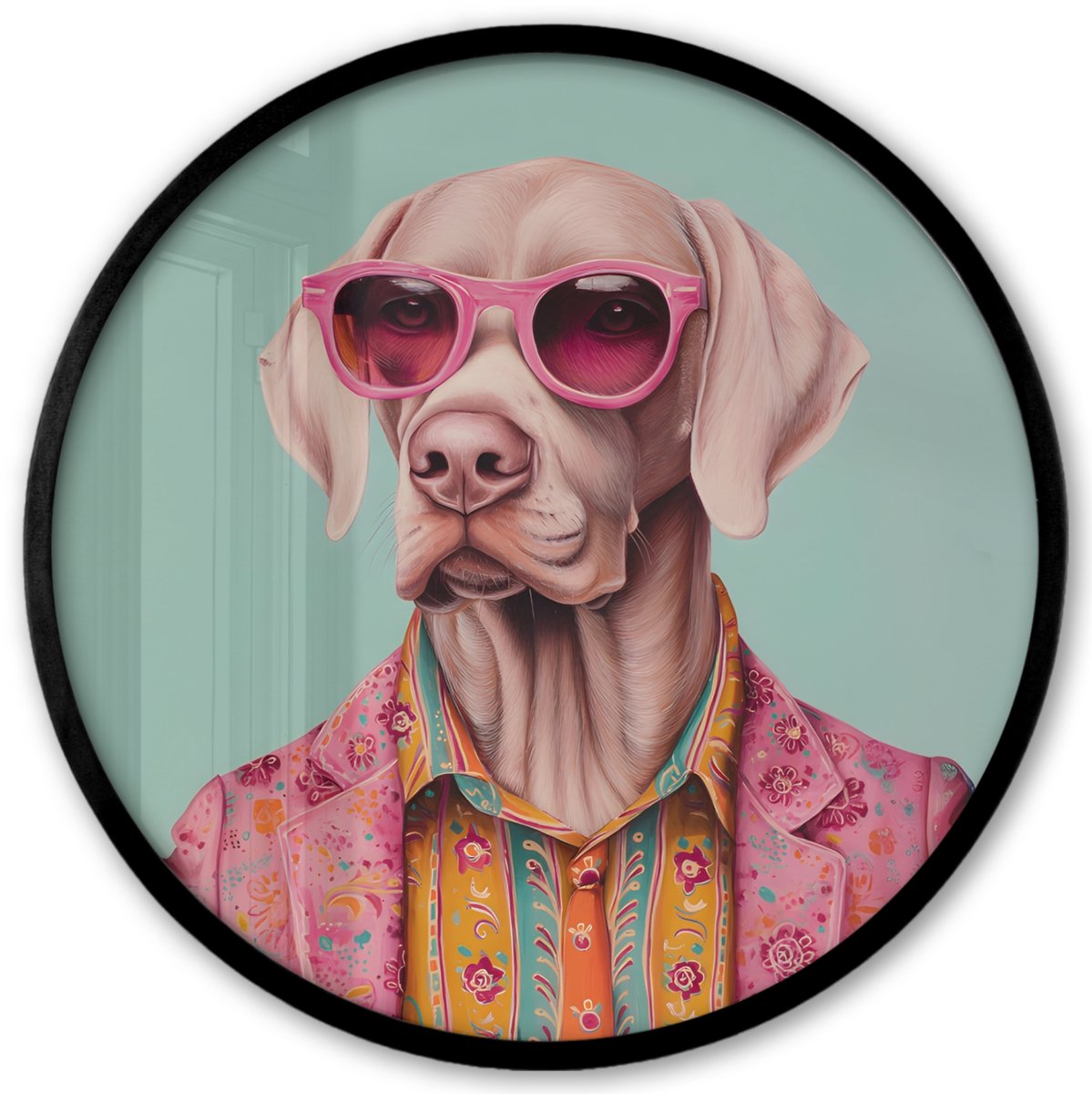 FrameYourWall Poster in lijst Rond - Fotolijst 40x40 cm - Posters - Hond - Overhemd - Bloemen - Bril - Ronde posterlijst zwart - Decoratie - Wanddecoratie woonkamer - Muurdecoratie slaapkamer