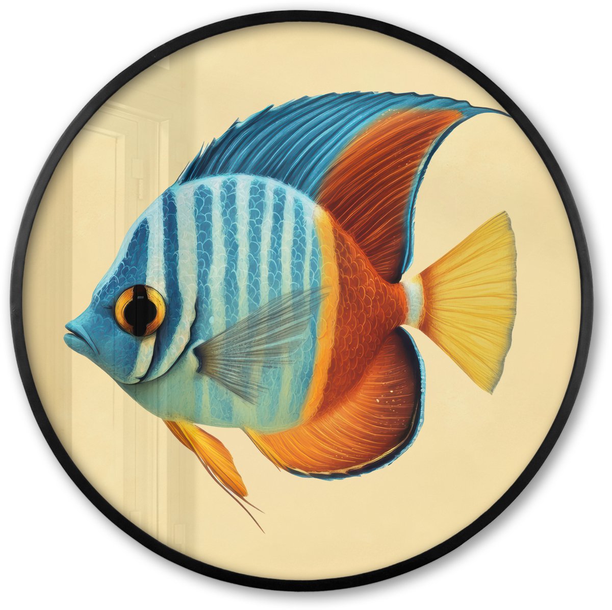 FrameYourWall Poster in lijst Rond - Fotolijst 80x80 cm - Posters - Vis - Vinnen - Blauw - Ogen - Ronde posterlijst zwart - Decoratie - Wanddecoratie woonkamer - Muurdecoratie slaapkamer