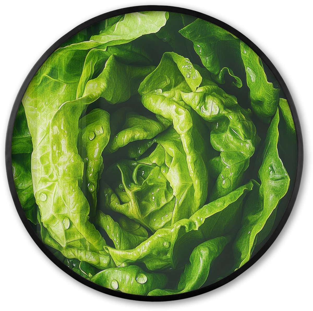 FrameYourWall Poster in lijst Rond - Fotolijst 80x80 cm - Posters - Groente - Sla - Groen - Ronde posterlijst zwart - Decoratie - Wanddecoratie woonkamer - Muurdecoratie slaapkamer