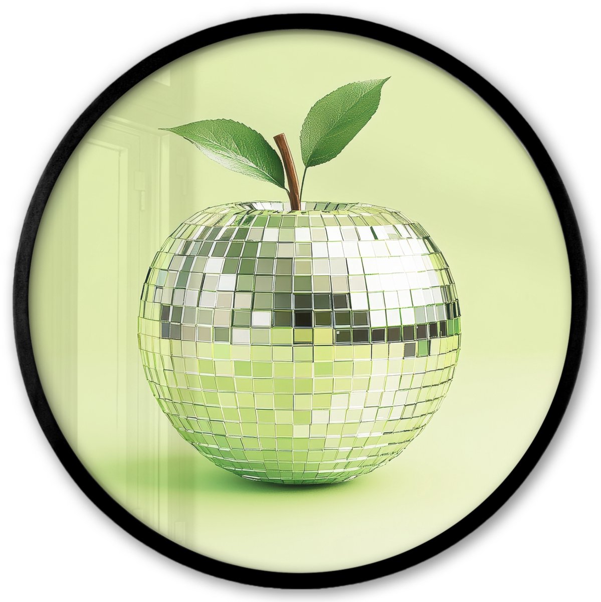 FrameYourWall Poster in lijst Rond - Fotolijst 40x40 cm - Posters - Groen - Disco - Decoratie - Appel - Ronde posterlijst zwart - Decoratie - Wanddecoratie woonkamer - Muurdecoratie slaapkamer Disco - Appel