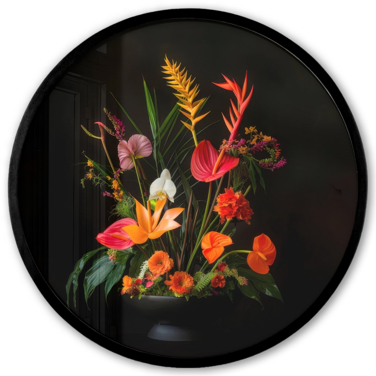 FrameYourWall Poster in lijst Rond - Fotolijst 40x40 cm - Posters - Schaal - Boeket - Bloemen - Ronde posterlijst zwart - Decoratie - Wanddecoratie woonkamer - Muurdecoratie slaapkamer Boeket - Bloemen 3