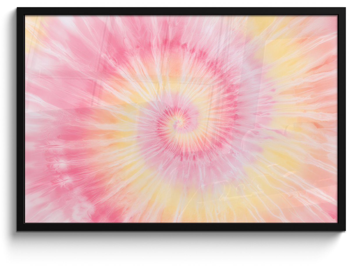 FrameYourWall Poster in lijst - Fotolijst 90x60 cm - Posters - Patroon - Tie Dye - Pasteltinten - Roze - Posterlijst zwart - Decoratie - Wanddecoratie woonkamer - Muurdecoratie slaapkamer Multicolor