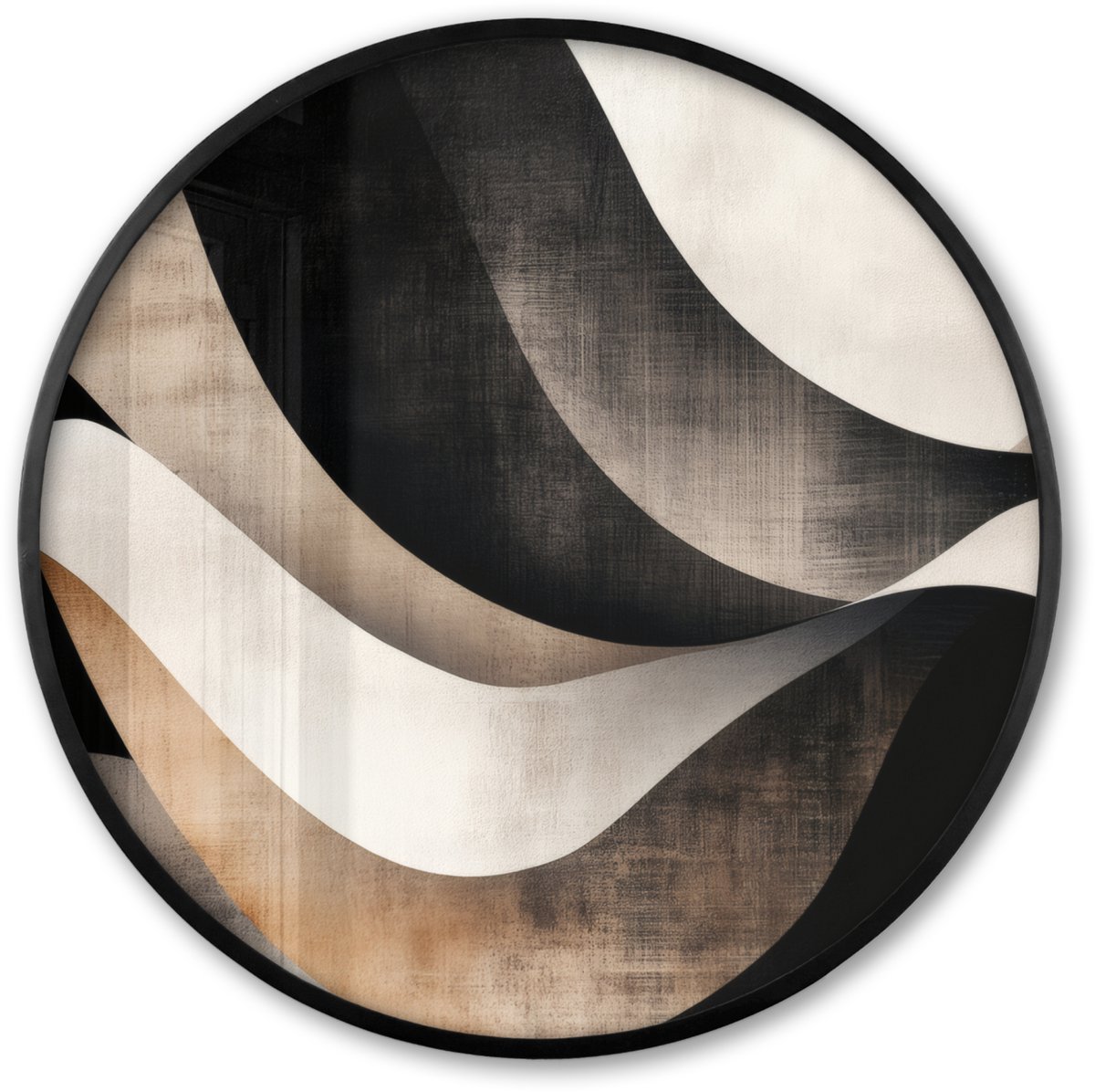 FrameYourWall Poster in lijst Rond - Fotolijst 60x60 cm - Posters - Abstract - Golven - Zwart - Verweerd - Ronde posterlijst zwart - Decoratie - Wanddecoratie woonkamer - Muurdecoratie slaapkamer Abstract - Golven - Verweerd