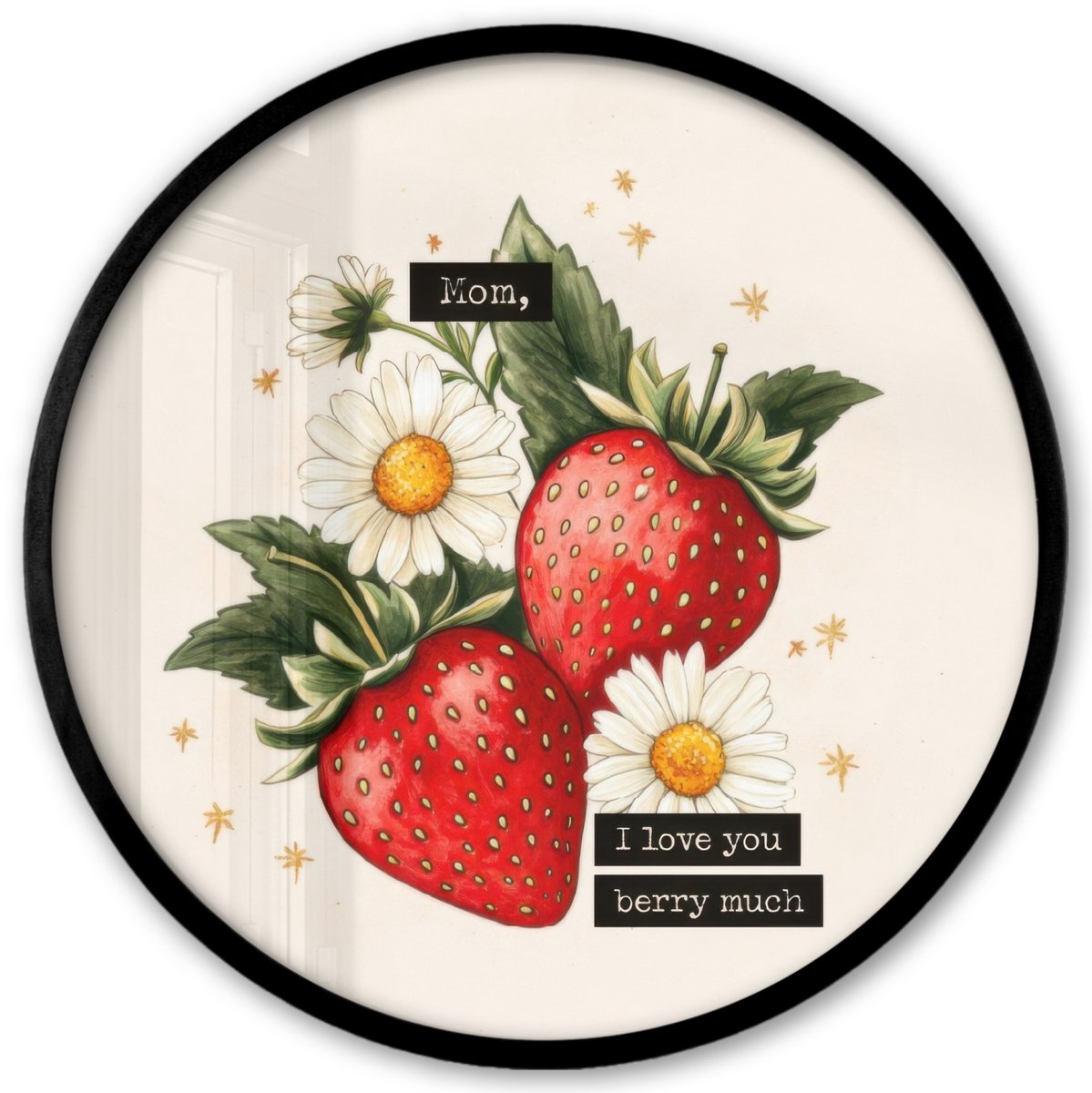 FrameYourWall Poster in lijst Rond - Fotolijst 40x40 cm - Posters - Aardbeien - Madeliefjes - Quote - Sterretjes - Ronde posterlijst zwart - Decoratie - Wanddecoratie woonkamer - Muurdecoratie slaapkamer Aardbeien - Madeliefjes - Tekst