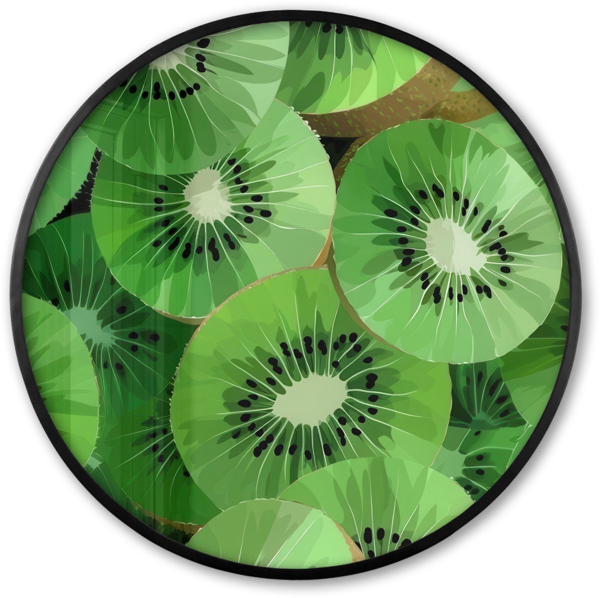 FrameYourWall Poster in lijst Rond - Fotolijst 60x60 cm - Posters - Kiwi - Groen - Pitten - Ronde posterlijst zwart - Decoratie - Wanddecoratie woonkamer - Muurdecoratie slaapkamer
