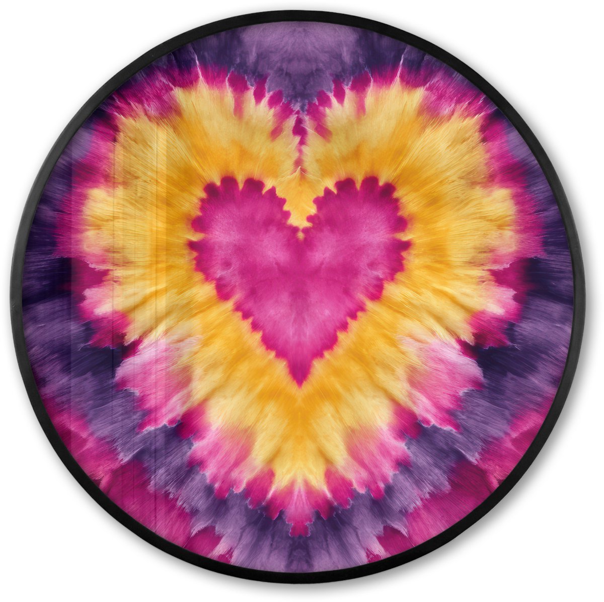 FrameYourWall Poster in lijst Rond - Fotolijst 60x60 cm - Posters - Tie dye - Hartvorm - Vlammen - Oranje - Ronde posterlijst zwart - Decoratie - Wanddecoratie woonkamer - Muurdecoratie slaapkamer