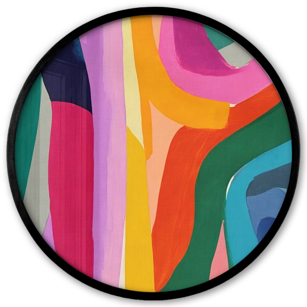FrameYourWall Poster in lijst Rond - Fotolijst 40x40 cm - Posters - Abstract - Kleurrijk - Golven - Lijnen - Ronde posterlijst zwart - Decoratie - Wanddecoratie woonkamer - Muurdecoratie slaapkamer