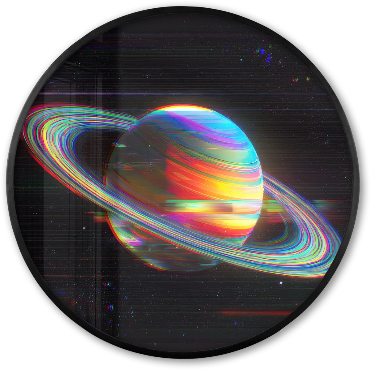 FrameYourWall Poster in lijst Rond - Fotolijst 60x60 cm - Posters - Planeet - Cirkel - Kleurrijk - Ronde posterlijst zwart - Decoratie - Wanddecoratie woonkamer - Muurdecoratie slaapkamer