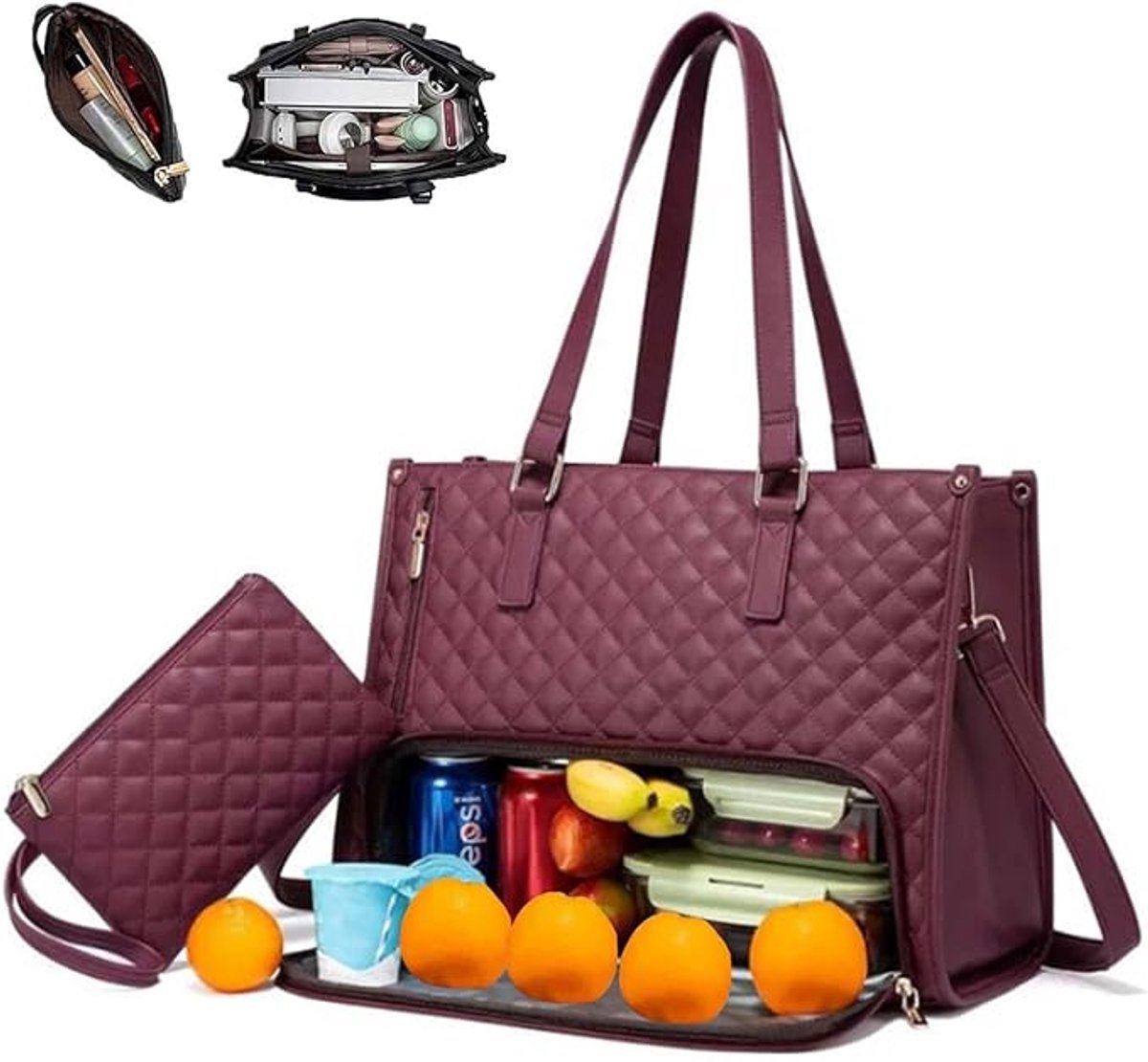 Lunch Tas, 2-in-1 Lunch Tas Handtas Combinatie, 15,6-inch Handtas Met Geïsoleerde Lunch Kamer, Lunch Tas, Vrouwen Koeltas, School Kantoor Isolatie Tas (rood)