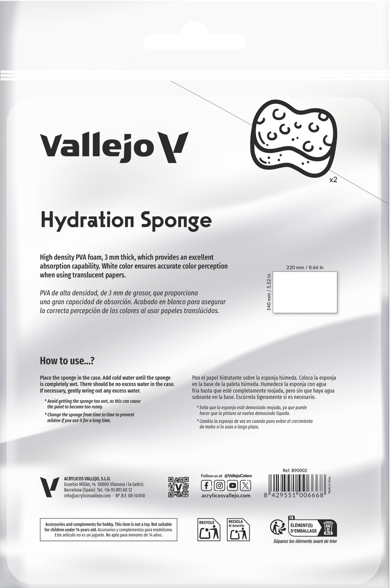 Vallejo Modelbouwdecoratie - B90002 Hydratiespons Navulling voor Wet Palette Pro Painter - 2 stuks Spons(en)