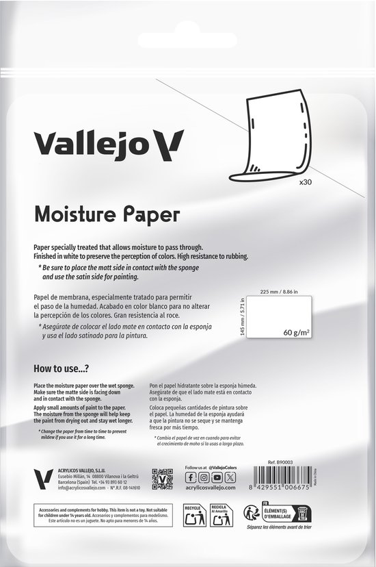 Vallejo Modelbouwpakket - B90003 Vochtpapier Navulling voor Wet Palette Pro Painter - 30 stuks Accessoires set - Vallejo - Modelbouw