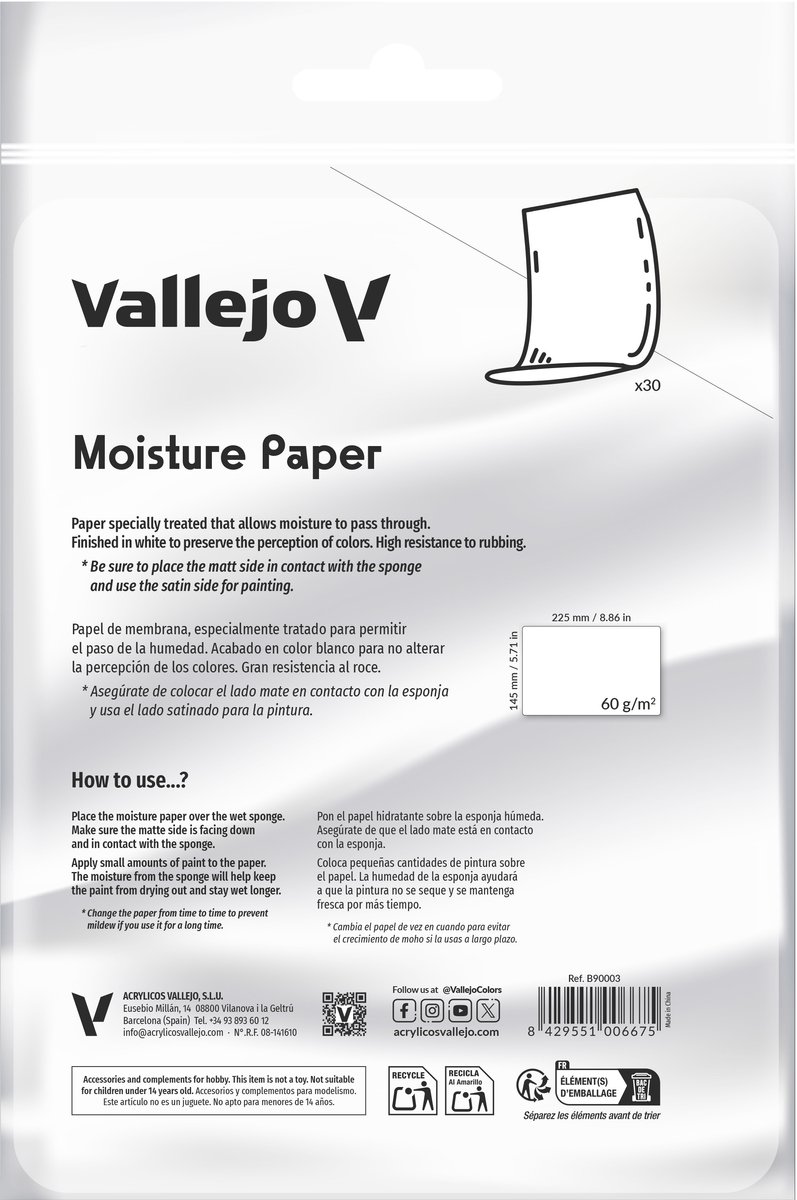 Vallejo Modelbouwpakket - B90003 Vochtpapier Navulling voor Wet Palette Pro Painter - 30 stuks Accessoires set - Vallejo - Modelbouw