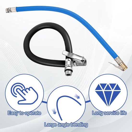 2 Stuks - Autopomp - 38cm - 12.5mm - Zwart en blauw - Rubber en metaal - Verlengbuis voor bandenpomp - Luchtpomp - Verlengslang voor luchtdruk - Voor Auto, Motorfiets, Fiets — afbeelding 2