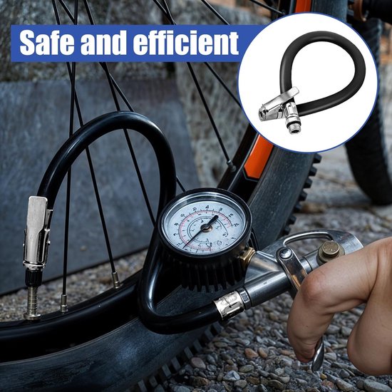 2 Stuks - Autopomp - 38cm - 12.5mm - Zwart en blauw - Rubber en metaal - Verlengbuis voor bandenpomp - Luchtpomp - Verlengslang voor luchtdruk - Voor Auto, Motorfiets, Fiets — afbeelding 4