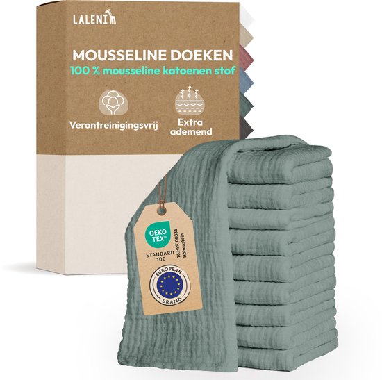 Laleni Hydrofiele Doeken - 100% Katoen - Mousseline - 70x70cm - Lichtgroen - Set van 20