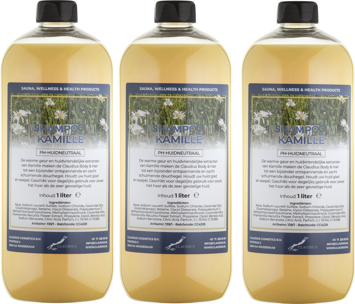 Shampoo Kamille - 1 liter (transparant) - 3 Stuks - Voordeelverpakking - Haarverzorging